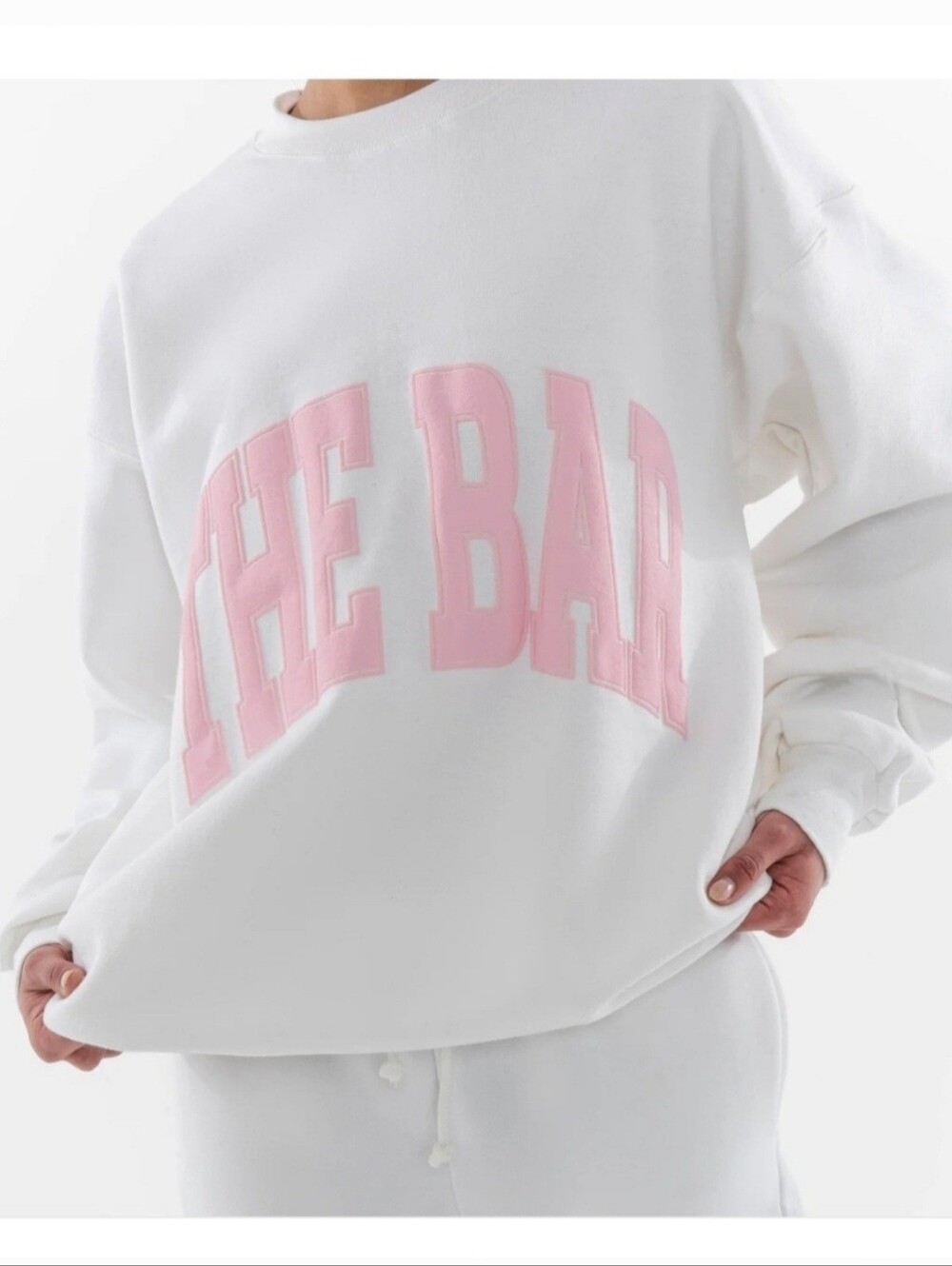 THE BAR Varsity Sweatshirt White/Pink Crewneck Size L